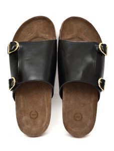 Cork Sandals : Genuine Black leather with Cork footpad Sandals for men by asm