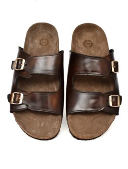 Cork Sandals : Genuine Tan Two tone leather with Cork footpad Sandals for men by asm