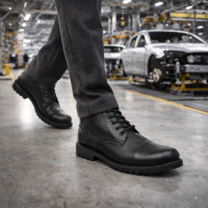 Safety Shoes : Men Genuine leather Oxford Shoes with Steel Toe & Memory foam footpad by asm. Article: S110Black