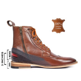 Elevator Shoes : 3.5"Inches Height Increasing Leather Brogues. Article: ASME_BB101Tan