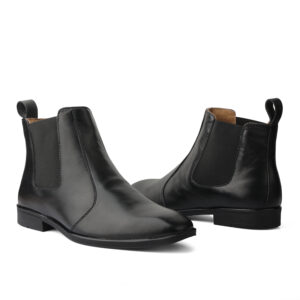Elevator Shoes : 3"Inches Hidden Height Increasing Black Leather Chelsea Boots by ASM..