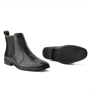 Elevator Shoes : 3"Inches Hidden Height Increasing Black Leather Chelsea Boots by ASM..