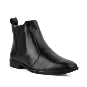Elevator Shoes : 3"Inches Hidden Height Increasing Black Leather Chelsea Boots by ASM..