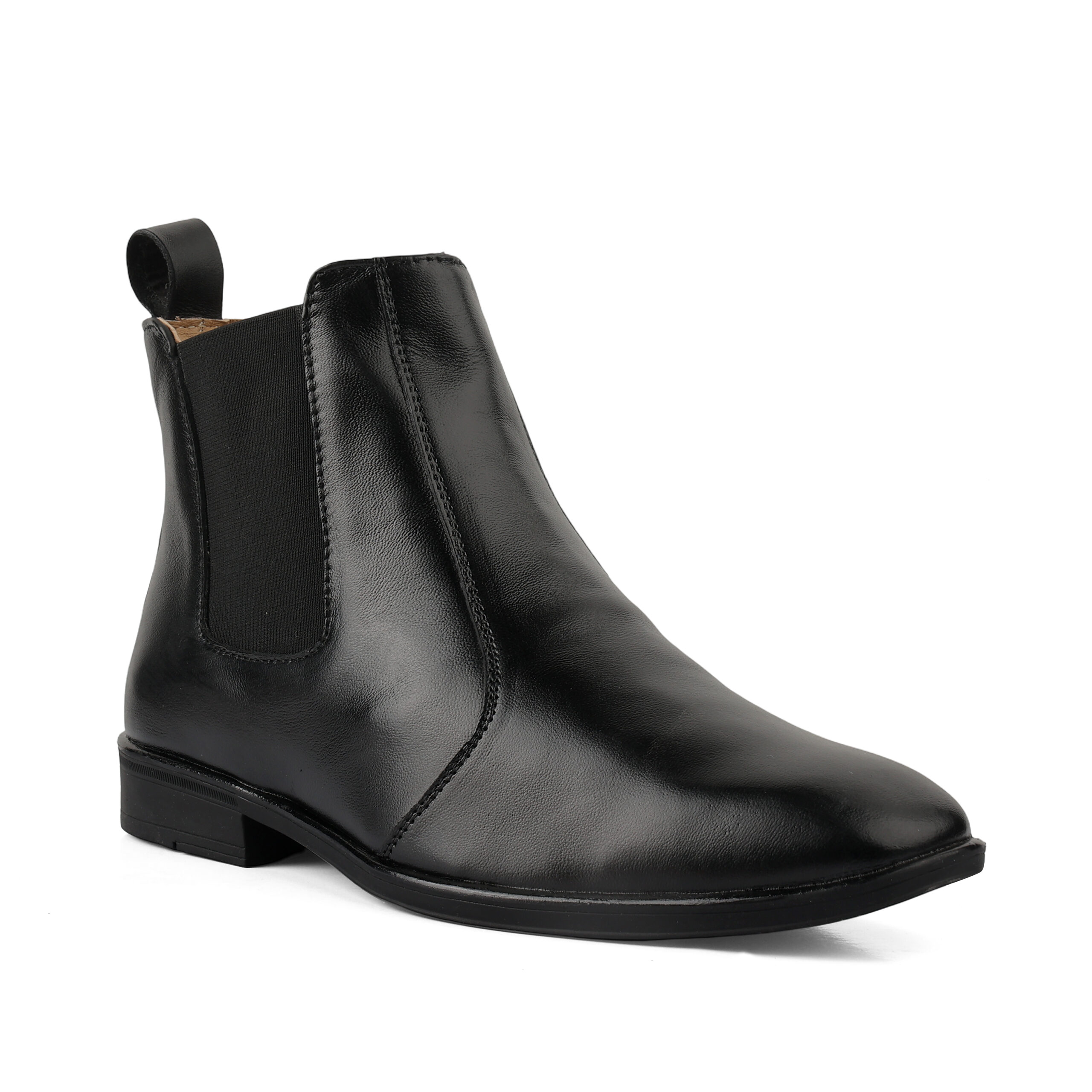 Elevator Shoes : 3"Inches Hidden Height Increasing Black Leather Chelsea Boots by ASM..