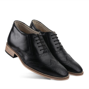 Elevator Shoes : 3"Inches Hidden Height Increasing Black Leather brogues Shoes by ASM.