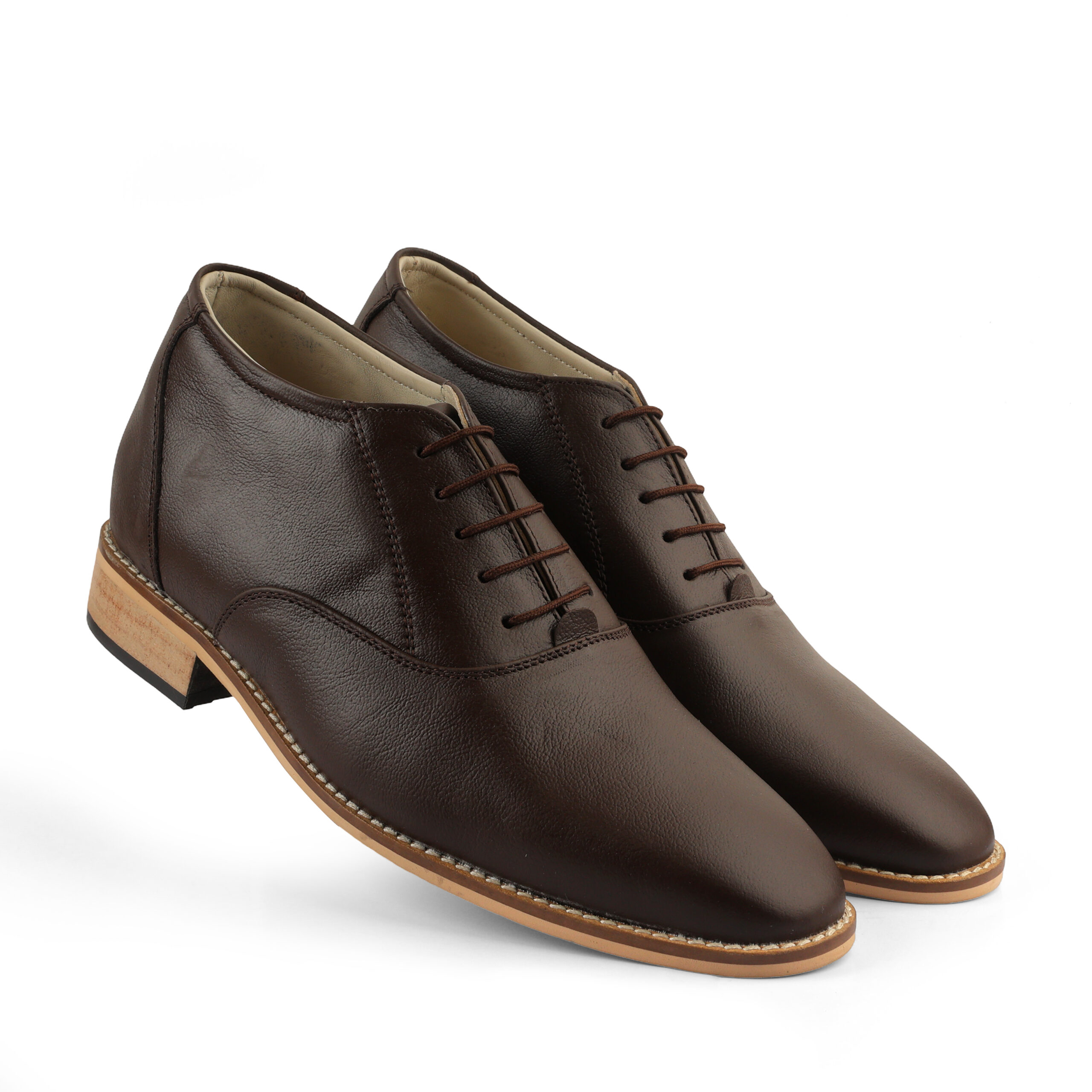 Elevator Shoes : 3"Inches Hidden Height Increasing Brown Leather Derby Shoes by ASM.