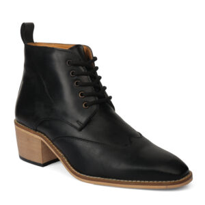 Elevator Shoes : 3.5"Inches Hidden Height Increasing Leather Oxford Boots Cuban Heels. Article. ASME-Cuban-Brogue-Black