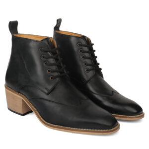 Elevator Shoes : 3.5"Inches Hidden Height Increasing Leather Oxford Boots Cuban Heels. Article. ASME-Cuban-Brogue-Black