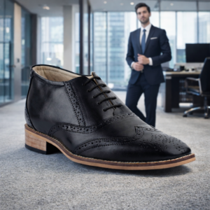 Elevator Shoes : 3"Inches Hidden Height Increasing Black Leather brogues Shoes by ASM.