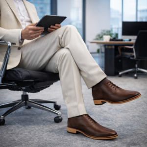 Elevator Shoes : 3"Inches Hidden Height Increasing Brown Leather Derby Shoes by ASM.