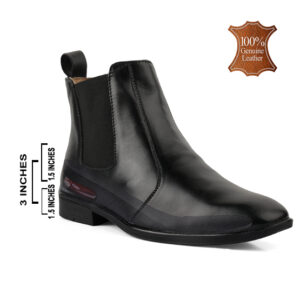 Elevator Shoes : 3"Inches Hidden Height Increasing Black Leather Chelsea Boots by ASM..