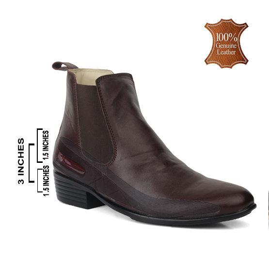Elevator Shoes : 3"Inches Hidden Height Increasing Leather Chelsea Boots by ASM.