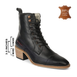 Elevator Shoes : 3.5"Inches Hidden Height Increasing Leather Oxford Boots Cuban Heels. Article. ASME-CubanOxfordBlack