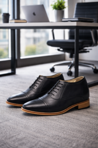Elevator Shoes : 3"Inches Hidden Height Increasing Black Leather Oxford Shoes by ASM.