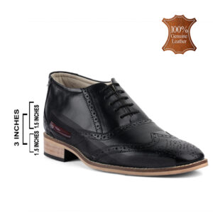 Elevator Shoes : 3"Inches Hidden Height Increasing Black Leather brogues Shoes by ASM.