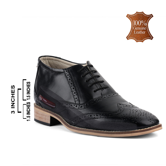Elevator Shoes : 3"Inches Hidden Height Increasing Black Leather brogues Shoes by ASM.