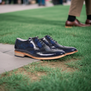 Elevator Shoes : 3″ Inches Hidden Height Increasing Handmade Goodyear Welted Blue leather Brogue Shoes with Argentina Leather Sole, Fully Leather Lining & socks and Memory foam footpad. ASME-H101Blue